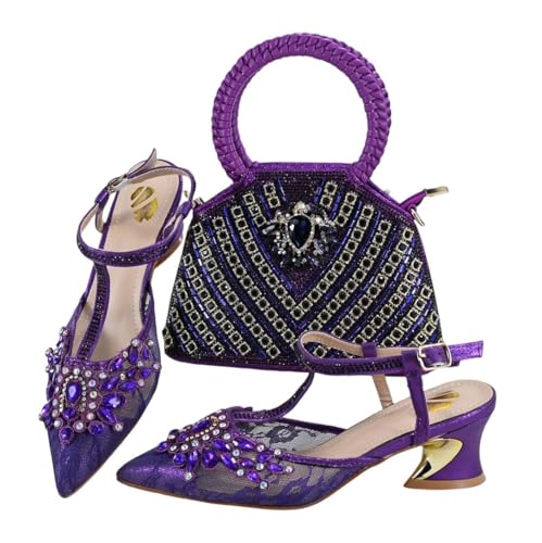 Damen Schuhe und Tasche Set Italienischer nigerianischer Stil Spitze Zehen Hausschuhe mit Kristall für Partys, A0001, 40.5 EU von Generisch