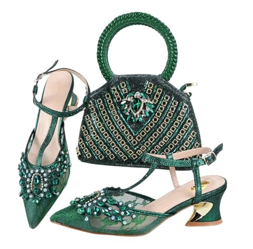 Damen Schuhe und Tasche Set Italienischer nigerianischer Stil Spitze Zehen Hausschuhe mit Kristall für Partys, En8, 43 EU von Generisch