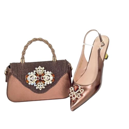 Damen Schuhe und Taschen passend Set Nigeria Party Italienisches Schuh- und Taschen-Set Party in eleganten Pumps mit Absatz, Coffee for Set, 41.5 EU von Generisch