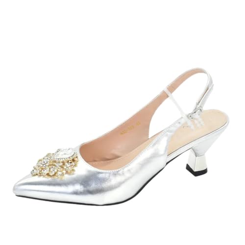 Damen Schuhe und Taschen passend Set Nigeria Party Italienisches Schuh- und Taschen-Set Party in eleganten Pumps mit Absatz, Ein Paar Schuhe, Silber, 41.5 EU von Generisch