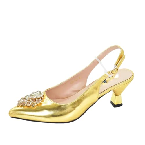 Damen Schuhe und Taschen passend Set Nigeria Party Italienisches Schuh- und Taschen-Set Party in eleganten Pumps mit Absatz, Ein Paar Schuhe Gold, 42 EU von Generisch