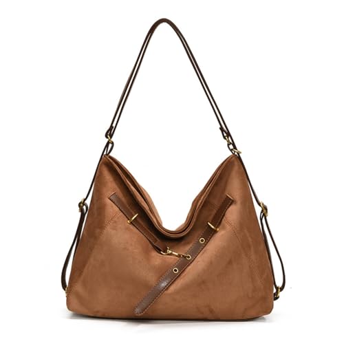 Damen-Schultertasche aus Wildleder, geräumige Tragetasche mit Reißverschluss und verstellbarem Schultergurt, geeignet für den täglichen Pendler und Freizeitkleidung, braun, 38*11*29cm/14.96*4.33 von Generisch