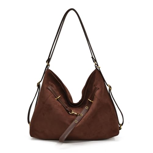 Damen-Schultertasche aus Wildleder, geräumige Tragetasche mit Reißverschluss und verstellbarem Schultergurt, geeignet für den täglichen Pendler und Freizeitkleidung, coffee, 38*11*29cm/14.96*4.33 von Generisch