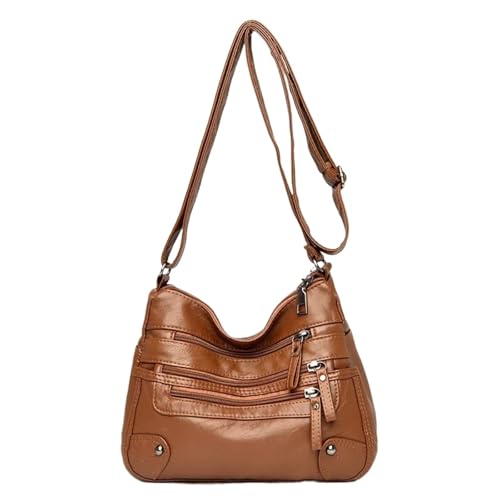 Damen Schultertasche aus weichem Leder, doppellagig, Crossbody-Tasche, koreanisch, große Kapazität, Pendlertasche, braun, Einheitsgröße von Generisch
