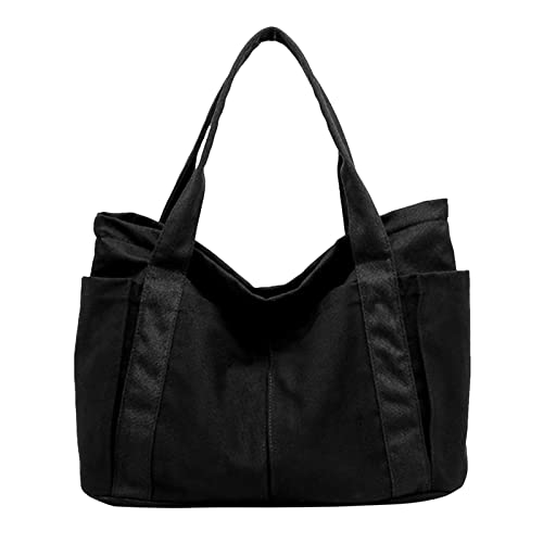 Damen-Schultertaschen aus Segeltuch, Retro-Stil, lässig, Handtasche, Arbeitstasche, Geldbörse, Geschirrspüler-Clutch, Schwarz , Einheitsgröße von Generisch