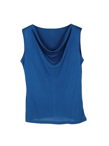 Damen-Seiden-Tank-Top, drapierter Kragen, einfarbig, Sommerweste, lässig, ärmellos, blau, XL Damen-Seiden-Tank-Top, drapierter Kragen, einfarbig, Sommerweste, lässig, ärmellos, blau, XL von Generisch