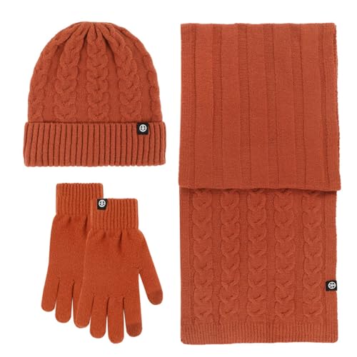 Damen Set Mütze Schal Handschuhe Weiches Stilvoll Handschuhe Gehörschutz Verdickungsmütze, Schal Elegant Mützenschal Winterstrick Winterset Warme Winter Mütze Schal von Generisch