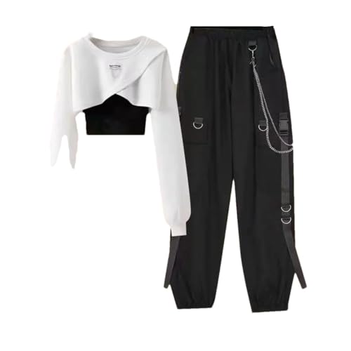 Damen-Set für Version, kurzes Top, Tank-Top, lockere Freizeithose, altersreduzierend, elegant, dreiteiliges Set, Dreiteiliges Set 01, L von Generisch