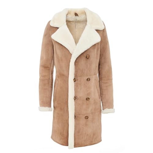 Damen Shearling Jacke - 100% echtes Lammfell Leder - Klassischer Wintermantel mit Knöpfen & taillierter Passform - Braun, braun, S von Generisch