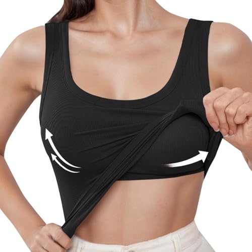 Damen Shirt Baumwolle Tanktop Damen Baumwolle Camisole Tank Tops Mit Integriertem BH Unterhemd Verstellbarer Spaghettiträger/Breiter Schulterträger Basic Cami Top, XS-4XL von Generisch