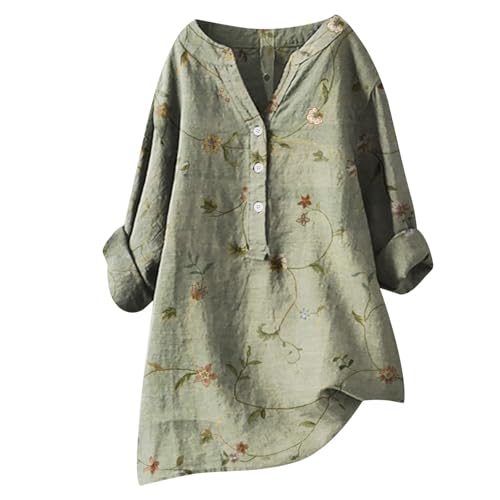 Damen-Shirts aus Gaze-Leinen mit V-Ausschnitt, 3/4-Ärmel, lange Ärmel, übergroß, Schößchen, lässig, Geburtstag, Herbst, Party, Knopfleiste, bequeme Grafik, Baumwoll-Top, einfarbig, grün, L Damen-Shirts aus Gaze-Leinen mit V-Ausschnitt, 3/4-Ärmel, lange Ärmel, übergroß, Schößchen, lässig, Geburtstag, Herbst, Party, Knopfleiste, bequeme Grafik, Baumwoll-Top, einfarbig, grün, L von Generisch