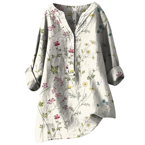 Damen-Shirts aus Gaze-Leinen mit V-Ausschnitt, 3/4-Ärmel, lange Ärmel, übergroß, Schößchen, lässig, Geburtstag, Herbst, Party, Knopfleiste, bequeme Grafik, Baumwoll-Top, einfarbig, hot pink, L Damen-Shirts aus Gaze-Leinen mit V-Ausschnitt, 3/4-Ärmel, lange Ärmel, übergroß, Schößchen, lässig, Geburtstag, Herbst, Party, Knopfleiste, bequeme Grafik, Baumwoll-Top, einfarbig, hot pink, L von Generisch