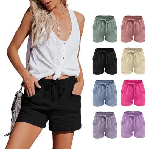 Damen Shorts Musselin Kurz Hose Sommer Leinen Shorts Mit Taschen Mode Lässige Stoffhose Freizeit Shorts Hoher Elastische Taille Stretch Gerades Bein Sport Shorts Kordelzug Strand Leinenhose Streetwear Damen Shorts Musselin Kurz Hose Sommer Leinen Shorts Mit Taschen Mode Lässige Stoffhose Freizeit Shorts Hoher Elastische Taille Stretch Gerades Bein Sport Shorts Kordelzug Strand Leinenhose Streetwear von Generisch