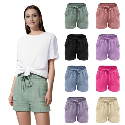 Damen Shorts Musselin Kurz Hose Sommer Leinen Shorts Mit Taschen Mode Lässige Stoffhose Freizeit Shorts Hoher Elastische Taille Stretch Gerades Bein Sport Shorts Kordelzug Strand Leinenhose Streetwear Damen Shorts Musselin Kurz Hose Sommer Leinen Shorts Mit Taschen Mode Lässige Stoffhose Freizeit Shorts Hoher Elastische Taille Stretch Gerades Bein Sport Shorts Kordelzug Strand Leinenhose Streetwear von Generisch
