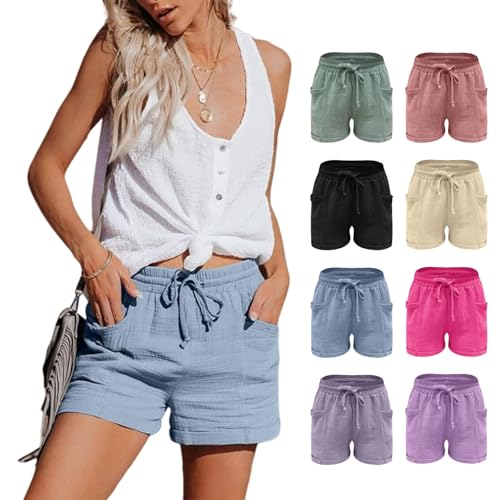 Damen Shorts Musselin Kurz Hose Sommer Leinen Shorts Mit Taschen Mode Lässige Stoffhose Freizeit Shorts Hoher Elastische Taille Stretch Gerades Bein Sport Shorts Kordelzug Strand Leinenhose Streetwear Damen Shorts Musselin Kurz Hose Sommer Leinen Shorts Mit Taschen Mode Lässige Stoffhose Freizeit Shorts Hoher Elastische Taille Stretch Gerades Bein Sport Shorts Kordelzug Strand Leinenhose Streetwear von Generisch