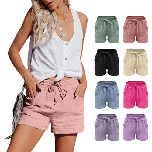 Damen Shorts Musselin Kurz Hose Sommer Leinen Shorts Mit Taschen Mode Lässige Stoffhose Freizeit Shorts Hoher Elastische Taille Stretch Gerades Bein Sport Shorts Kordelzug Strand Leinenhose Streetwear Damen Shorts Musselin Kurz Hose Sommer Leinen Shorts Mit Taschen Mode Lässige Stoffhose Freizeit Shorts Hoher Elastische Taille Stretch Gerades Bein Sport Shorts Kordelzug Strand Leinenhose Streetwear von Generisch