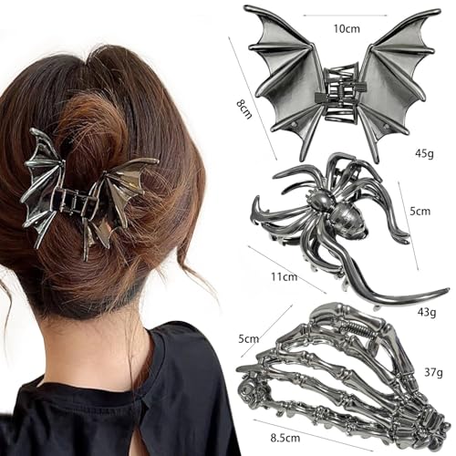 Damen Silber Haarspangen mit Skull Spider Design, Haarspange Skelett Hand, Halloween Haarspangen, Haarschmuck Dunkles Mode für den Alltag Styles (A, 1pc) von Generisch