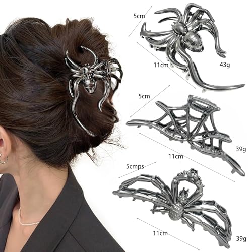 Damen Silber Haarspangen mit Skull Spider Design, Haarspange Skelett Hand, Halloween Haarspangen, Haarschmuck Dunkles Mode für den Alltag Styles (B, 1pc) von Generisch