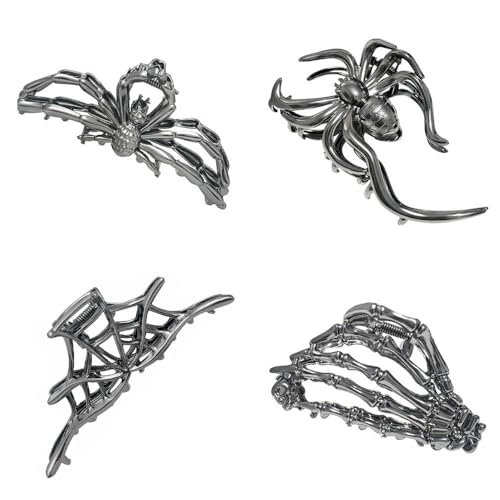 Damen Silber Haarspangen mit Skull Spider Design, Haarspange Skelett Hand, Halloween Haarspangen, Haarschmuck Dunkles Mode für den Alltag Styles (C, 1pc) von Generisch
