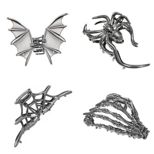 Damen Silber Haarspangen mit Skull Spider Design, Haarspange Skelett Hand, Halloween Haarspangen, Haarschmuck Dunkles Mode für den Alltag Styles (D, 1pc) von Generisch