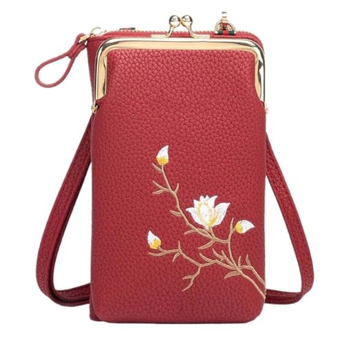 Damen-Sling-Crossbody-Geldbörse Mit Handyhalter, Leder Handytasche zum Aufhängen mit Portemonnaie Kartenfächern, Handyumhängetaschen Handy Tasche zum Umhängen für Reise/Party (Red) von Generisch
