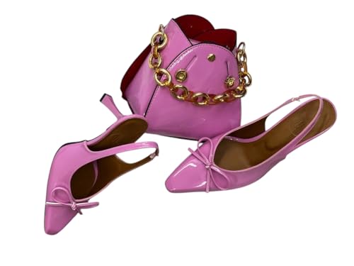 Damen Slingback Schuhe mit passendem Handtaschen-Set, rose, 37 EU von Generisch