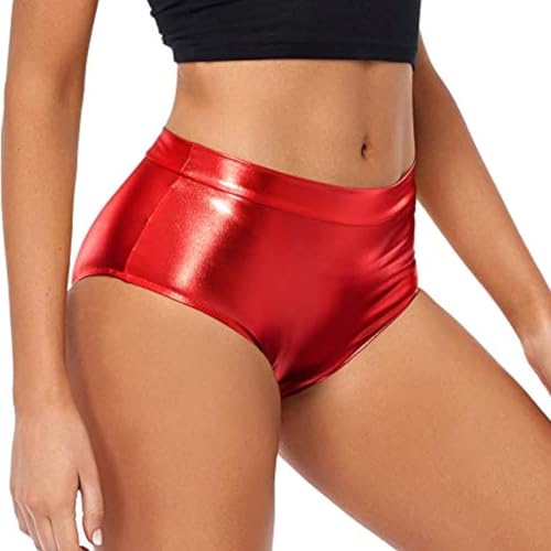 Damen Slip Hohe Taille Bikinihose Stretch Lack Leder Optik Hotpants Booty Shorts Reizwäsche Tanz Outfits Clubwear Hoch taillierter Damen-Karnevals-Slip aus Lackleder mit schmaler Passform von Generisch