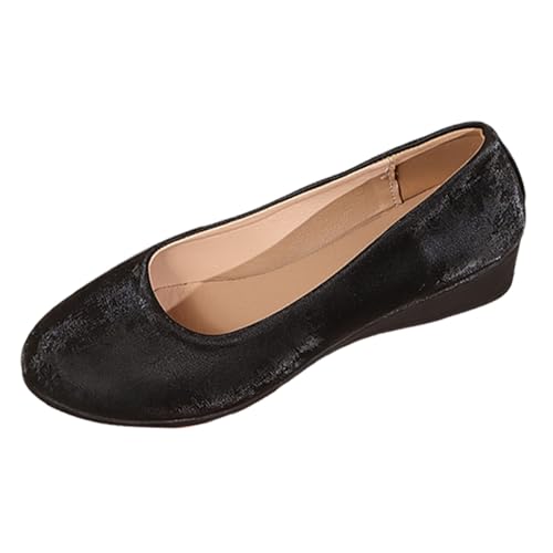 Damen Slip-On Keilschuhe Spitze Geschlossene Zehe Leichte Bequeme Freizeit Wanderschuhe (Black, 39) von Generisch