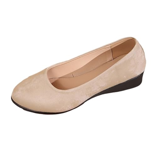 Damen Slip-On Keilschuhe Spitze Geschlossene Zehe Leichte Bequeme Freizeit Wanderschuhe (Khaki, 39) von Generisch