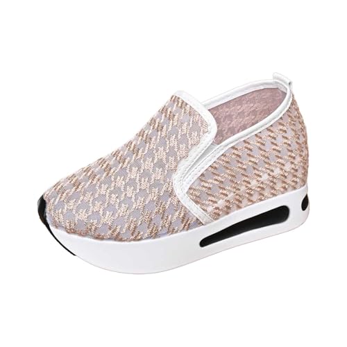 Damen Slip On Sneakers Mesh Spitze Glitzer Keilabsatz Schuhe Atmungsaktive Ausgeschnittene Stoffschuhe Freizeit Turnschuhe Plattform Laufschuhe Brautschuhe Sommer Walkingschuhe Schwarz Blau Rosa Grün von Generisch