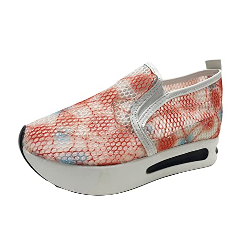 Damen Slip On Sneakers Mesh Spitze Keilabsatz Schuhe Atmungsaktive Ausgeschnittene Stoffschuhe Freizeit Turnschuhe Plattform Laufschuhe Sommer Glitzer Slip On Walkingschuhe von Generisch