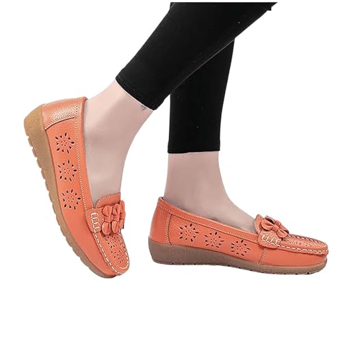 Damen Slipper, atmungsaktiv, Sommerschuhe, Slipper, Bequeme Lederschuhe, Arbeitsschuhe, Wanderschuhe Pumps S Schuhe Damen Schwarz (Orange, 41) von Generisch