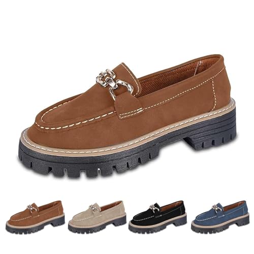 Damen-Slipper mit dicker Sohle, vielseitig, lässig, Suef, Slipper, klobige Penny-Loafers, Business-Casual-Arbeitsschuhe mit Kette, braun, 39.5 EU von Generisch
