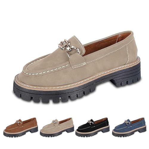 Damen-Slipper mit dicker Sohle, vielseitig, lässig, Suef, Slipper, klobige Penny-Loafers, Business-Casual-Arbeitsschuhe mit Kette, khaki, 38 EU von Generisch