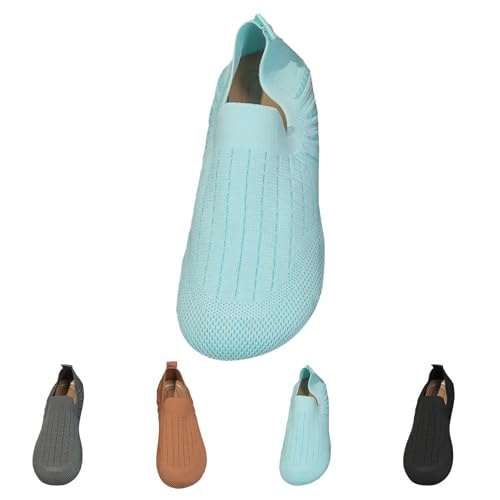 Damen-Slipper zum Reinschlüpfen, elegante Schuhe, lässig, Low-Top, flache Schuhe, bequem, leicht, Wanderschuhe, Netzstoff, atmungsaktiv, weich, rutschfeste Sohle, lässige flache Loafers, blau, 37 EU von Generisch