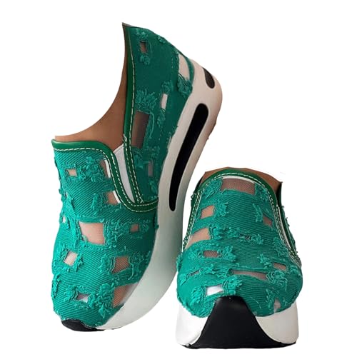 Damen-Sneaker, durchscheinend, Netzstoff, Blumenstickerei, atmungsaktiv, Plateau, Keilabsatz, Sneaker, bequem, lässig, Spitze, Netzstoff, Wanderschuhe, Grün 2, 38 EU Damen-Sneaker, durchscheinend, Netzstoff, Blumenstickerei, atmungsaktiv, Plateau, Keilabsatz, Sneaker, bequem, lässig, Spitze, Netzstoff, Wanderschuhe, Grün 2, 38 EU von Generisch