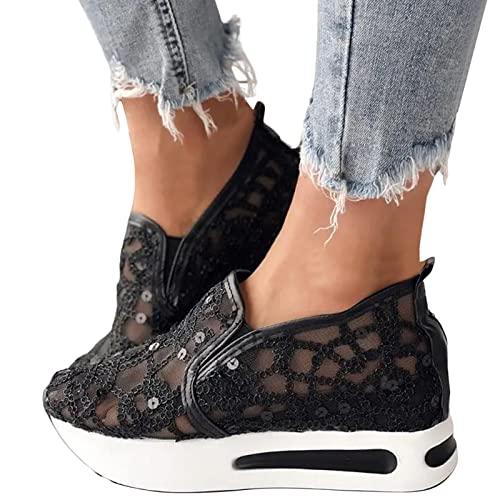 Damen-Sneaker, durchscheinend, Netzstoff, Blumenstickerei, atmungsaktiv, Plateau, Keilabsatz, Sneaker, bequem, lässig, Spitze, Netzstoff, Wanderschuhe, Schwarz 4, 36.5 EU Damen-Sneaker, durchscheinend, Netzstoff, Blumenstickerei, atmungsaktiv, Plateau, Keilabsatz, Sneaker, bequem, lässig, Spitze, Netzstoff, Wanderschuhe, Schwarz 4, 36.5 EU von Generisch