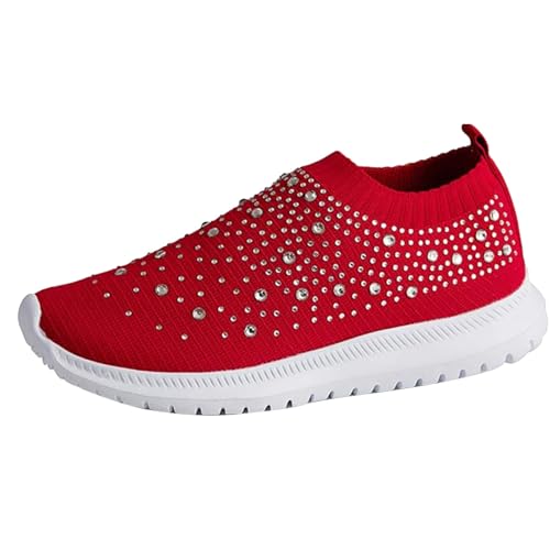 Damen Sneaker Atmungsaktiv Turnschuhe Leicht Laufschuhe Strasssteine Glitzer Sportschuhe Mesh Freizeitschuhe Bequeme Schlupfschuhe Slip On Straßenlaufschuhe Ohne Schnürsenkel Outdoorschuhe von Generisch