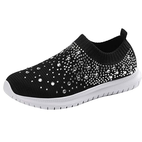 Damen Sneaker Atmungsaktiv Turnschuhe Leicht Laufschuhe Strasssteine Glitzer Sportschuhe Mesh Freizeitschuhe Bequeme Schlupfschuhe Slip On Straßenlaufschuhe Ohne Schnürsenkel Outdoorschuhe von Generisch