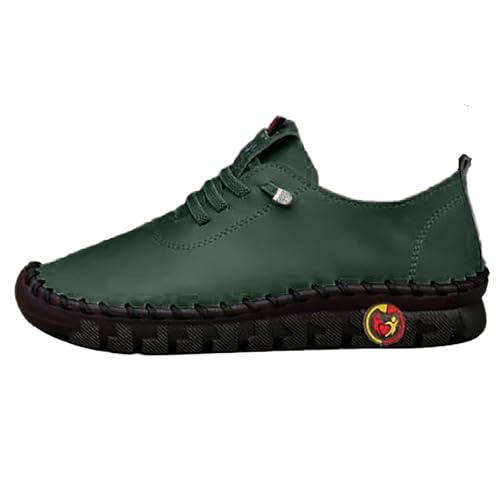 Damen Sneaker Orthopädische Schuhe Stiche Plateau Lederschuhe rutschfest Walkingschuhe Atmungsaktiv Schnürhalbschuhe Modisch Sportschuhe mit Weiche Fussbett Flache Sohle Freizeitschuhe von Generisch