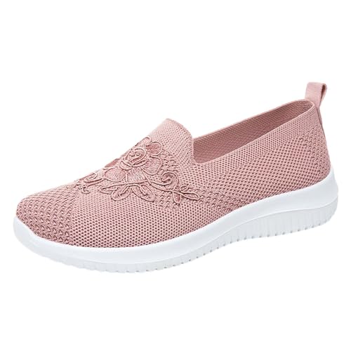 Damen Sneaker gestrickt atmungsaktiv weiche Seite Sohle Freizeitschuhe gestreift Netzstoff Bequeme Canvas Schuhe Rot (Pink 41) von Generisch