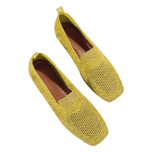 Damen Sneaker gestrickt atmungsaktiv weiche Seite Sohle Freizeitschuhe gestreift Netzstoff Bequeme Schuhe Winter Elegant (Yellow 40) von Generisch