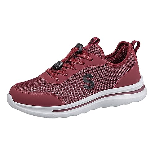 Damen Sneakers Atmungsaktive Wanderschuhe Bequeme Freizeit Schuhe Leichte Sport Schuhe Hohl Design Komfortabel für Alltag Reisen (Red, 37) von Generisch