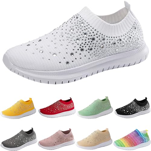 Damen Sneakers Glitzer Sportschuhe Ohne Schnürsenkel Walkingschuhe Mesh Atmungsaktiv Laufschuhe Turnschuhe Leicht Freizeitschuhe Bequeme Schlupfschuhe Slip On Straßenlaufschuhe Slipper von Generisch