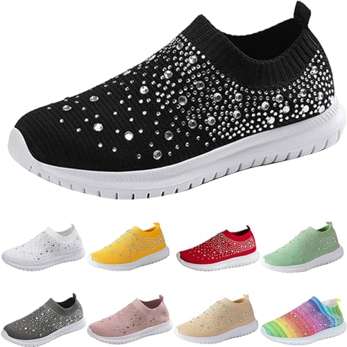 Damen Sneakers Glitzer Sportschuhe Ohne Schnürsenkel Walkingschuhe Mesh Atmungsaktiv Laufschuhe Turnschuhe Leicht Freizeitschuhe Bequeme Schlupfschuhe Slip On Straßenlaufschuhe Slipper von Generisch
