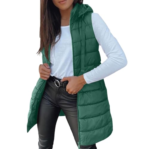 Damen Softshell Westen mit Kapuze Gefütterter Ärmelloser Jacke Wasserdichte Winddichte Sportwesten Vest mit Taschen für Reiten Laufen Wandern Winterjacke Warm Übergangsweste Steppweste Damen Lang von Generisch