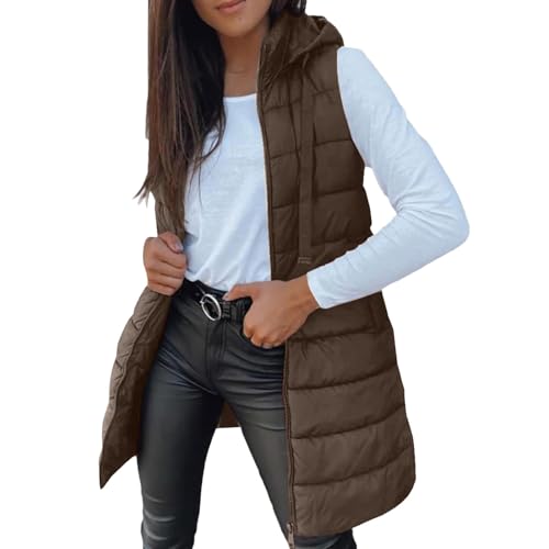 Damen Softshell Westen mit Kapuze Gefütterter Ärmelloser Jacke Wasserdichte Winddichte Sportwesten Vest mit Taschen für Reiten Laufen Wandern Winterjacke Warm Übergangsweste Steppweste Damen Lang von Generisch