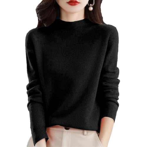 Damen Solid Kaschmir Pullover Halber Ausschnitt Pullover Sweater Casual Knit Top Warm Jumper Tops, Schwarz , XXL von Generisch