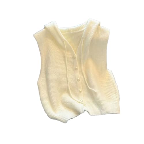 Damen Solide Kapuze Knopf Temperament Ärmellos Pullover Weste Lose Cardigan Strickweste Tops, W, M von Generisch