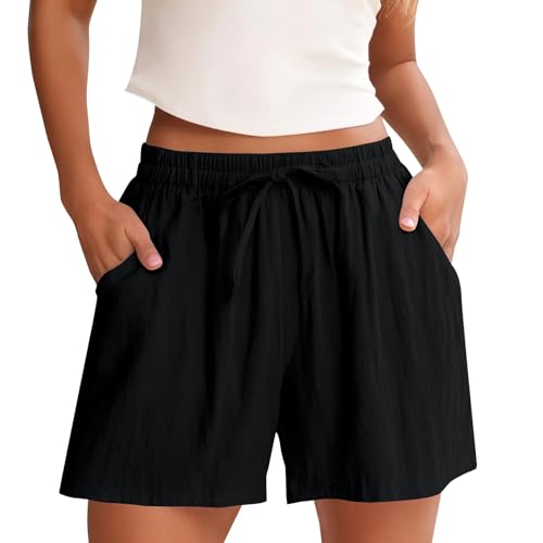 Damen Sommer Baggy Shorts Casual Kurze Hose Elegant Strandshorts mit Tasche Gym Leinen Freizeit Sportshorts Lässige Einfarbige Kordelzug Fünf Viertel Hose Sport Shorts 3XL Black 1 Damen Sommer Baggy Shorts Casual Kurze Hose Elegant Strandshorts mit Tasche Gym Leinen Freizeit Sportshorts Lässige Einfarbige Kordelzug Fünf Viertel Hose Sport Shorts 3XL Black 1 von Generisch